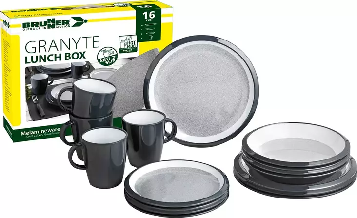 Brunner melamiiniastiasto Granyte, liukueste, 16 osaa - Ruokailu ja kattaus - 8992 - 1