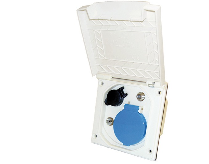 Rasia 230V+12V+tv+sat, upotettava valk Valkoinen, ulosottorasia - Sähkörasiat, pistokkeet - 16783 - 1