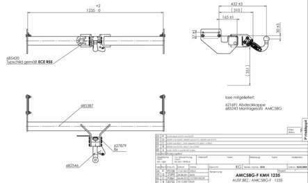 Palkkirunko + irrotettava vetokoukku AMC Palkin leveys 1235mm Karmann Colorado - Vetokoukut - 2264 - 2