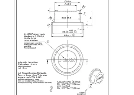 Rasvakuppi BPW/AL-KO 64,5mm - Bpw/Peitz/Wap/Ifor Williams - 12787 - 2