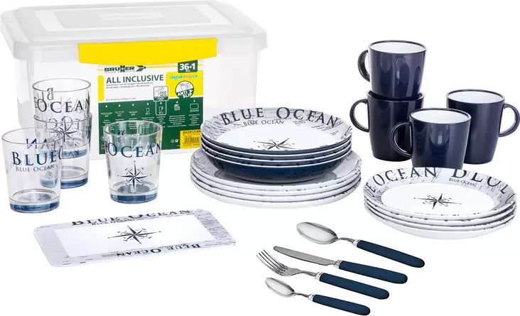 Brunner melamiiniastiasto Blue Ocean, liukueste, 36 osaa - Ruokailu ja kattaus - 7357 - 1